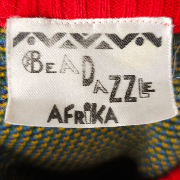 Vintage Afrika Sweater Womens Size Small Red 80s BeaDazzle Abstract Beaded - Picture 5 of 6